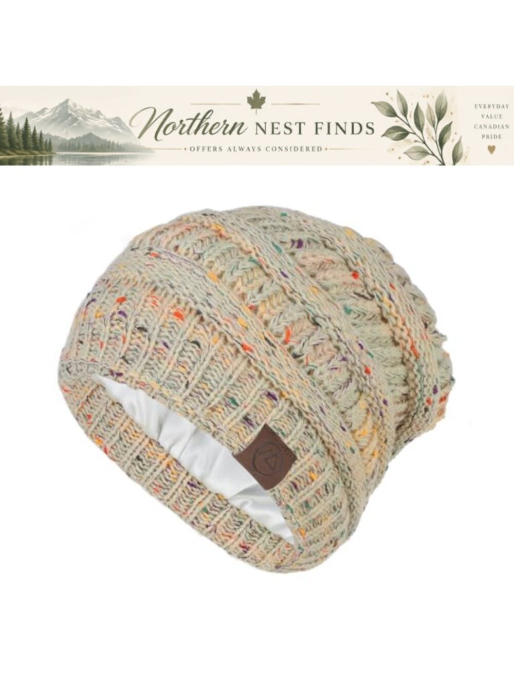 Satin Lined Knit Beanie Hat Unisex Winter Skull Cap